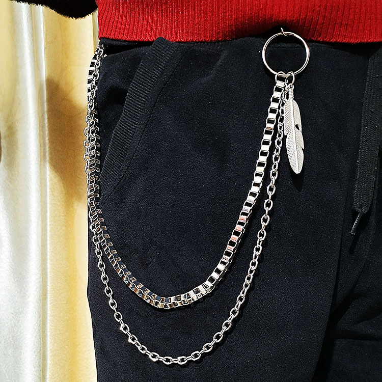 Chuỗi xích đeo thắt lưng chain quần jeans 2 tầng mix lông vũ XQ346