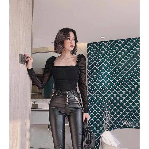 Áo Tay Dài Vai Phồng Lưới Mịn