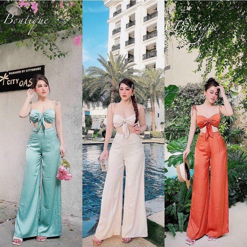 Sét áo croptop cột nơ ngực quần