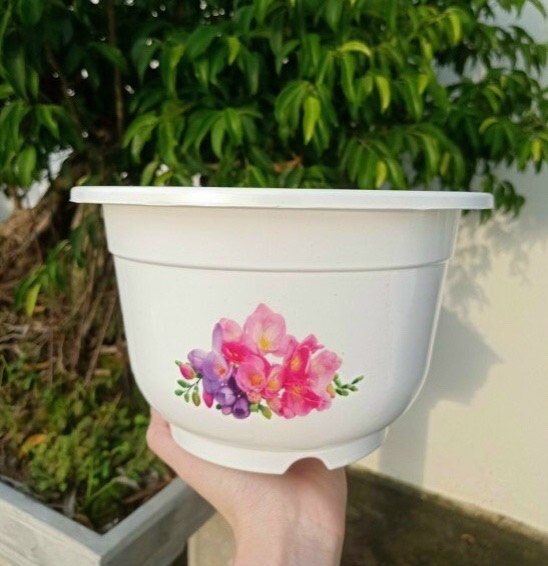 Chậu Nhựa Trồng Cây In Hoa Bốn Mùa Xinh Tươi, Chậu Trồng Hoa Dáng Tròn, Dày, Bền, Đẹp, Chất Lượng Cao