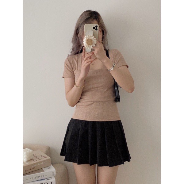 Áo Thun nữ Cổ U cộc Tay dáng bazzic ôm body Sang chảnh