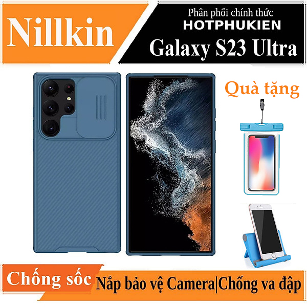 Ốp lưng chống sốc bảo vệ camera cho Samsung Galaxy S23 Ultra hiệu Nillkin Camshield Pro chống sốc cực tốt, chất liệu cao cấp, có khung & nắp đậy bảo vệ Camera - Hàng nhập khẩu