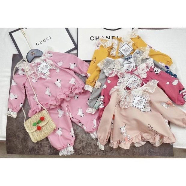 Bộ Ngủ Pijama Dài Tay Bé Gái Viền Ren Kate Hàn - Babi mama