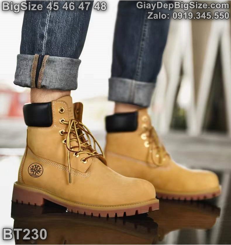 Giày boot (bốt) cổ cao cỡ lớn 45 46 47 48 cho nam cao to chân ú bè. Big size combat boots for wide feet - BT230