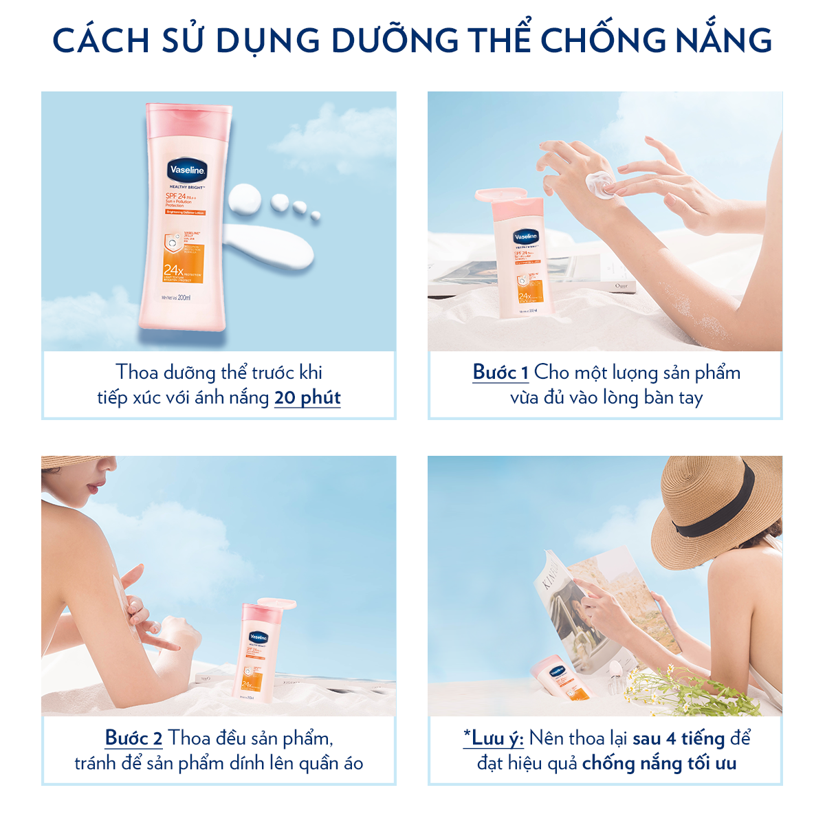 Sữa Dưỡng Thể 200Ml Vaseline Dưỡng Ẩm Sáng Da Chống Nắng Spf24Pa++ Sun + Pollution Protection Bảo Vệ Da Tới 4H Với Spf 24 Pa++