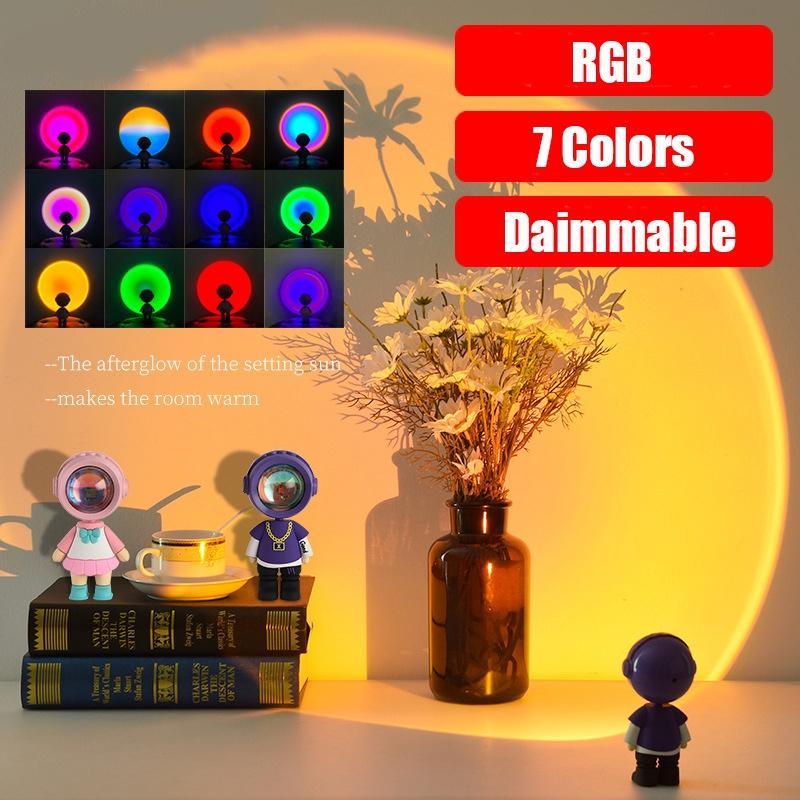 Đèn Ngủ Hình Robot Chiếu Hoàng Hôn 7 Màu RGB Độc Đáo