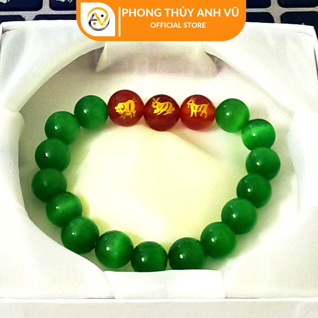 Vòng tay 12 con giáp tam hợp hợi mão mùi - chất liệu đá mắt mèo tự nhiên - size 8 10ly - may mắn tài lộc - Vòng Tam Hợp Anh Vũ