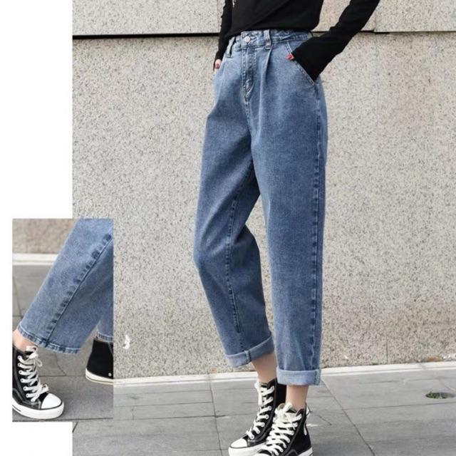 Quần baggy jean nữ chít ly thêu túi mã 3.901, hình thật và video