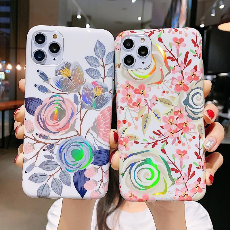 Ốp Iphon hình hoa lá ánh sáng xanh lấp lánh cho X/XS/XSMAX/11/11PROMAX/12MINI