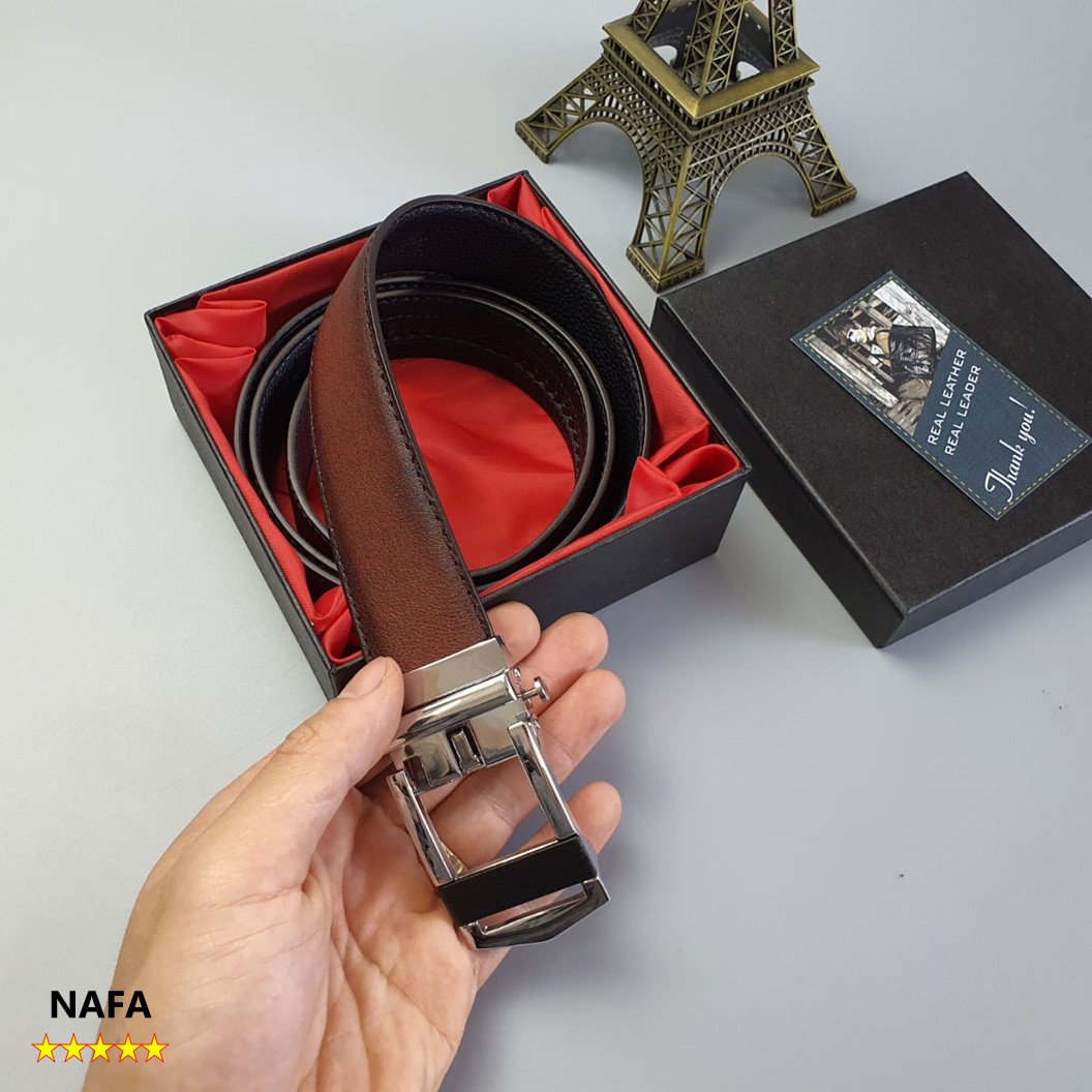 Thắt lưng nam, Dây lưng nam da bò thật NAFA BL113 khóa trượt nút bấm tinh tế  sang trọng - Màu Đen/ Nâu, BH 3 năm