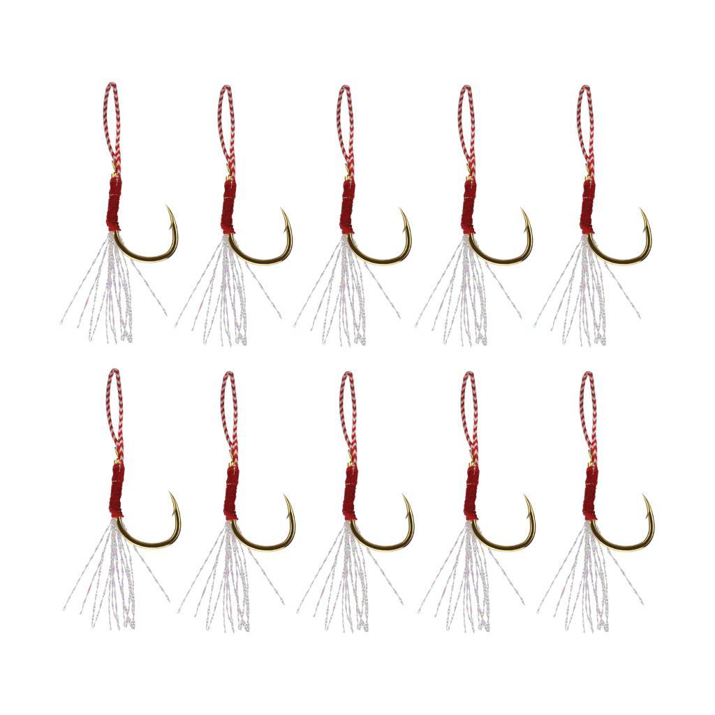 Pack Of 10 Metal Fishing Assist Hooks With Braid Line Jigging Jig Hooks