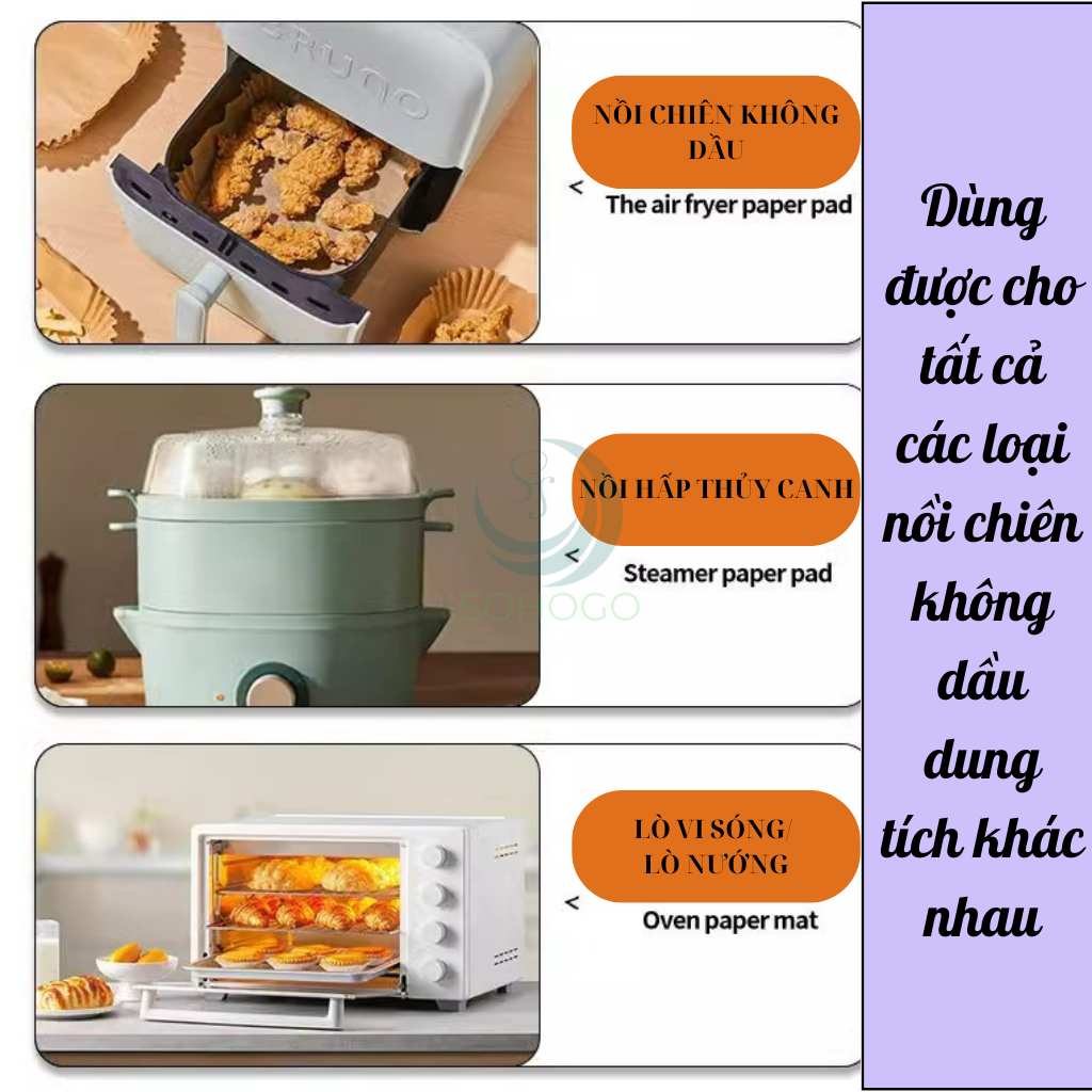 Set 50 Miếng Giấy Lót Nồi Chiên Không Dầu, miếng lót nướng không dính thấm dầu hình tròn đa năng V0060