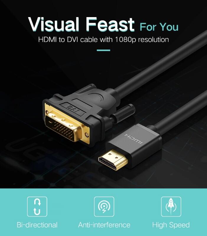 Ugreen UG50349HD133TK 3M màu Đen Cáp chuyển đổi HDMI sang DVI 24 + 1 thuần đồng - HÀNG CHÍNH HÃNG