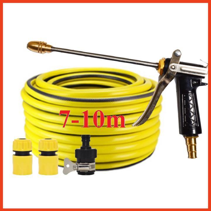 Bộ dây vòi xịt nước rửa xe, tưới cây . tăng áp 3 lần, loại 7m, 10m 206318 đầu đồng, cút,nối đen