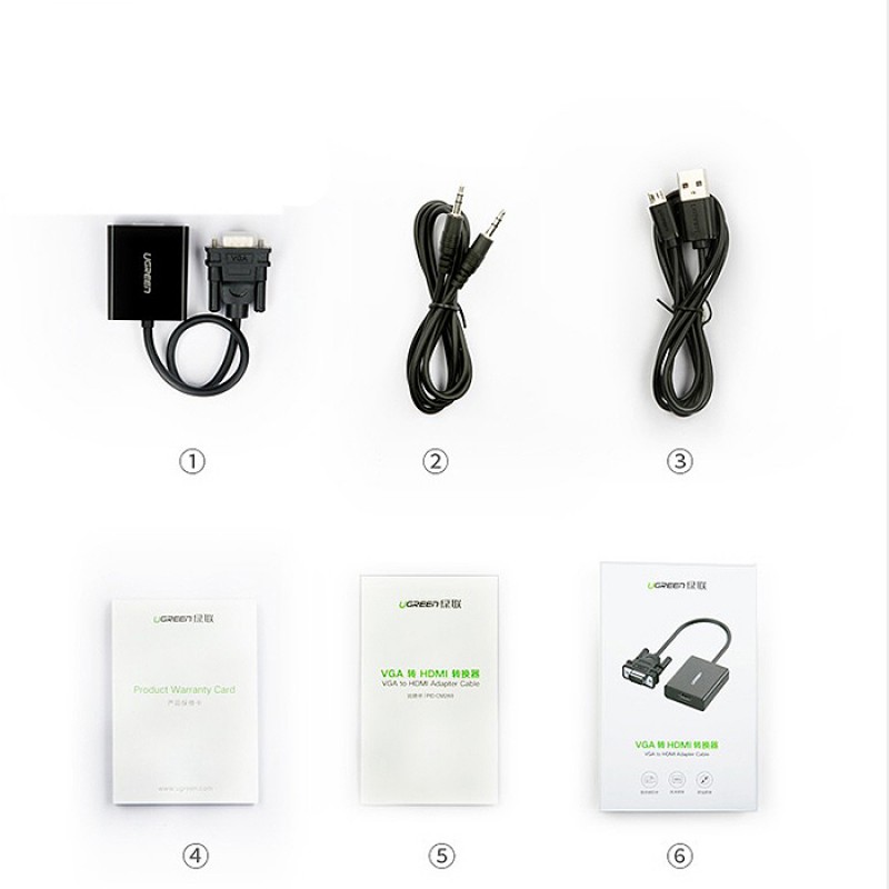 Cáp chuyển VGA to HDMI tích hợp Audio Ugreen 60814 hỗ trợ Full HD - Hàng chính hãng