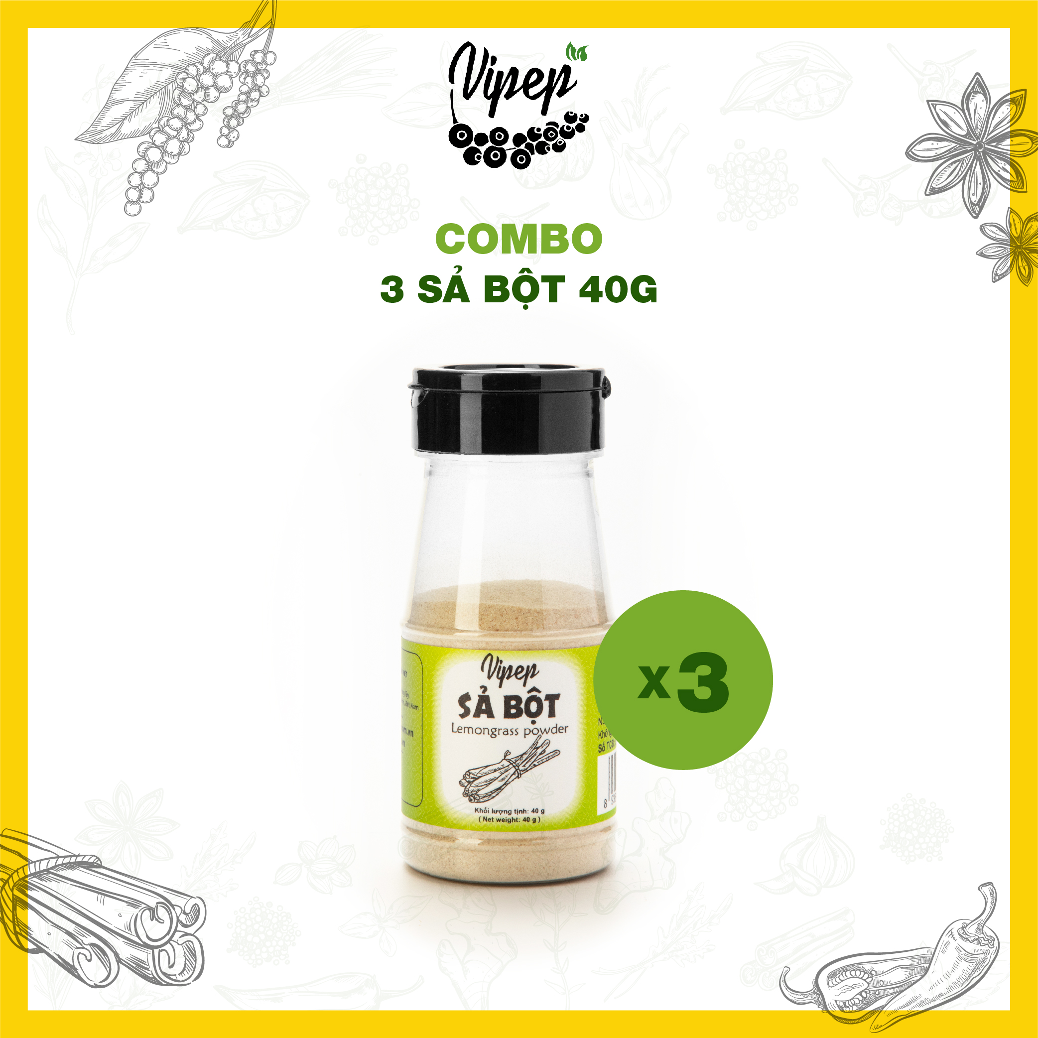 Combo 3 hũ Sả Bột Vipep 40gr