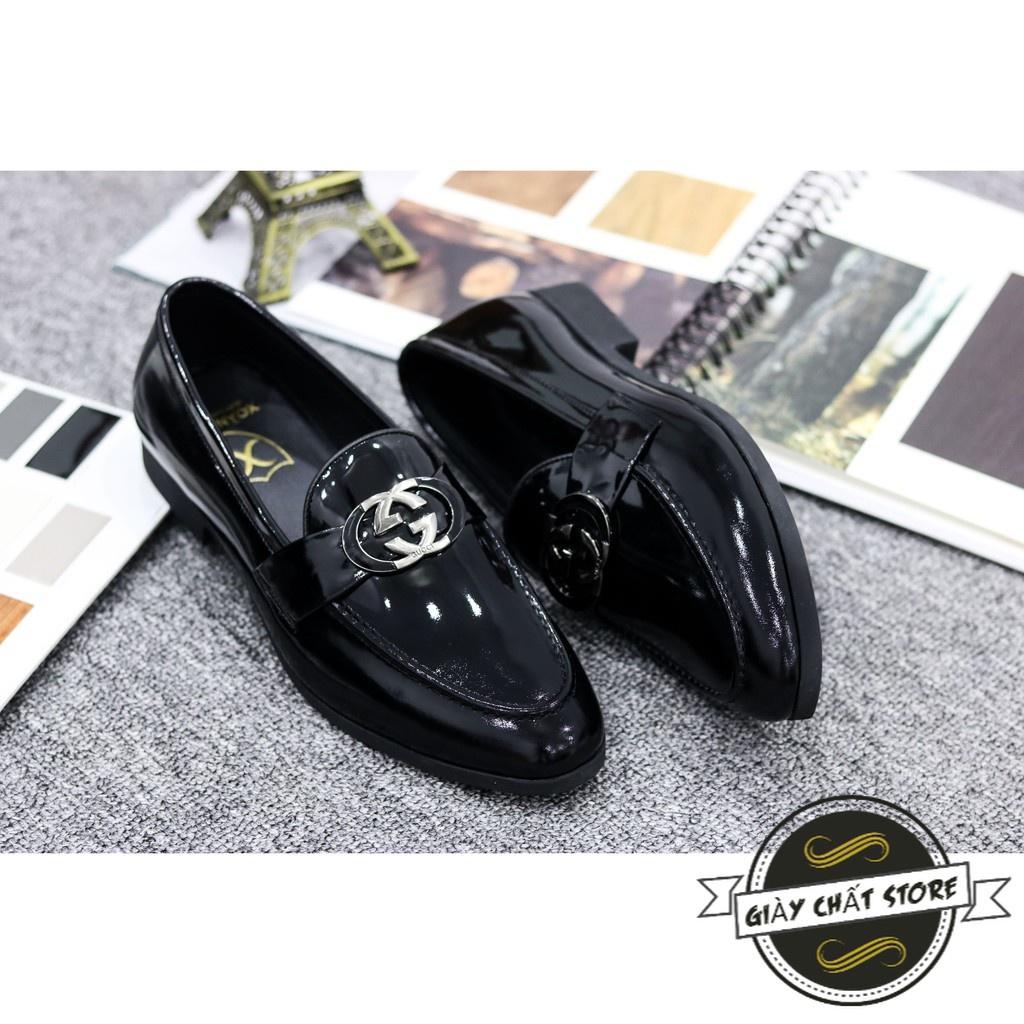 GIÀY LƯỜI NAM CAO CẤP-CHẤT LIỆU DA pu mềm 100%-CÓ ĐAI GC SANG TRỌNG-ĐẾ CAO SU BỀN BỈ CAO 3M-MÃ G020 MÀU ĐEN DA BÓNG