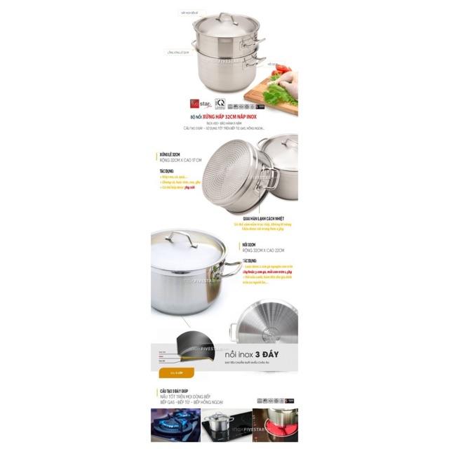 Bộ xửng hấp Five Star 3 đáy 32cm chính hãng công tu (sale sốc)