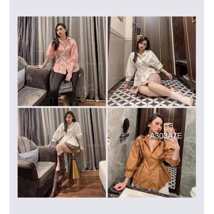 Áo sơ mi tay bồng xếp eo, áo sơ mi peplum