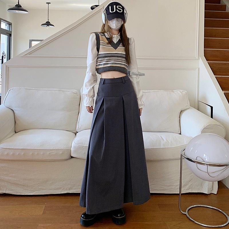 Chân váy midi ulzzang chữ A EMIX, váy basic dáng dài, không kèm đai, lên form đẹp, chất trượt hàn 841