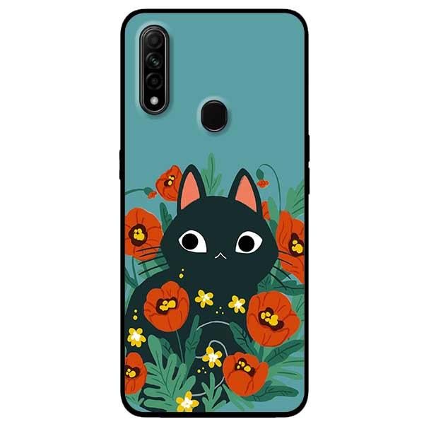 Ốp lưng dành cho Oppo A31 - Oppo A8 2020 - Mèo Đen Hoa Đỏ