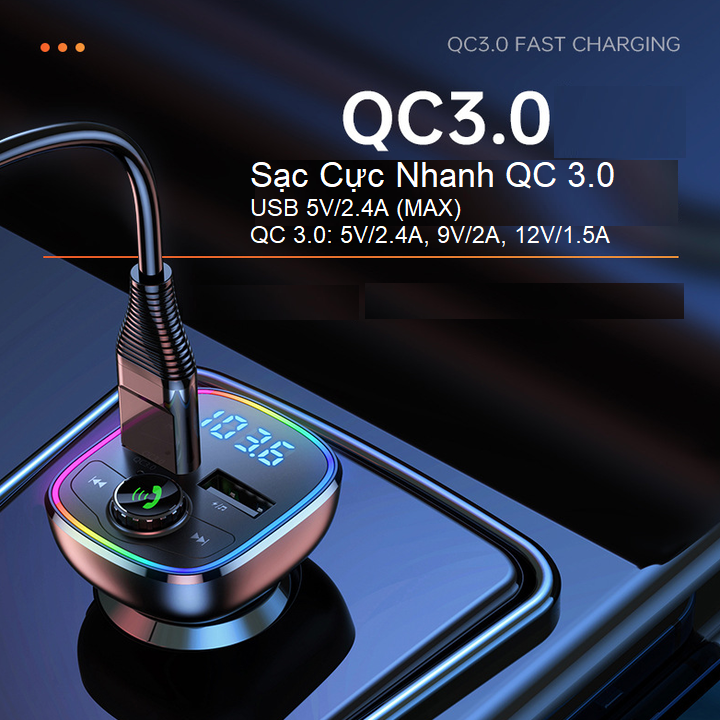 Tẩu nghe nhạc ô tô Hyundai M36 màn hình LCD 1.1 Inch, công nghệ sạc nhanh Quick Charge 3.0 - Hàng Nhập Khẩu
