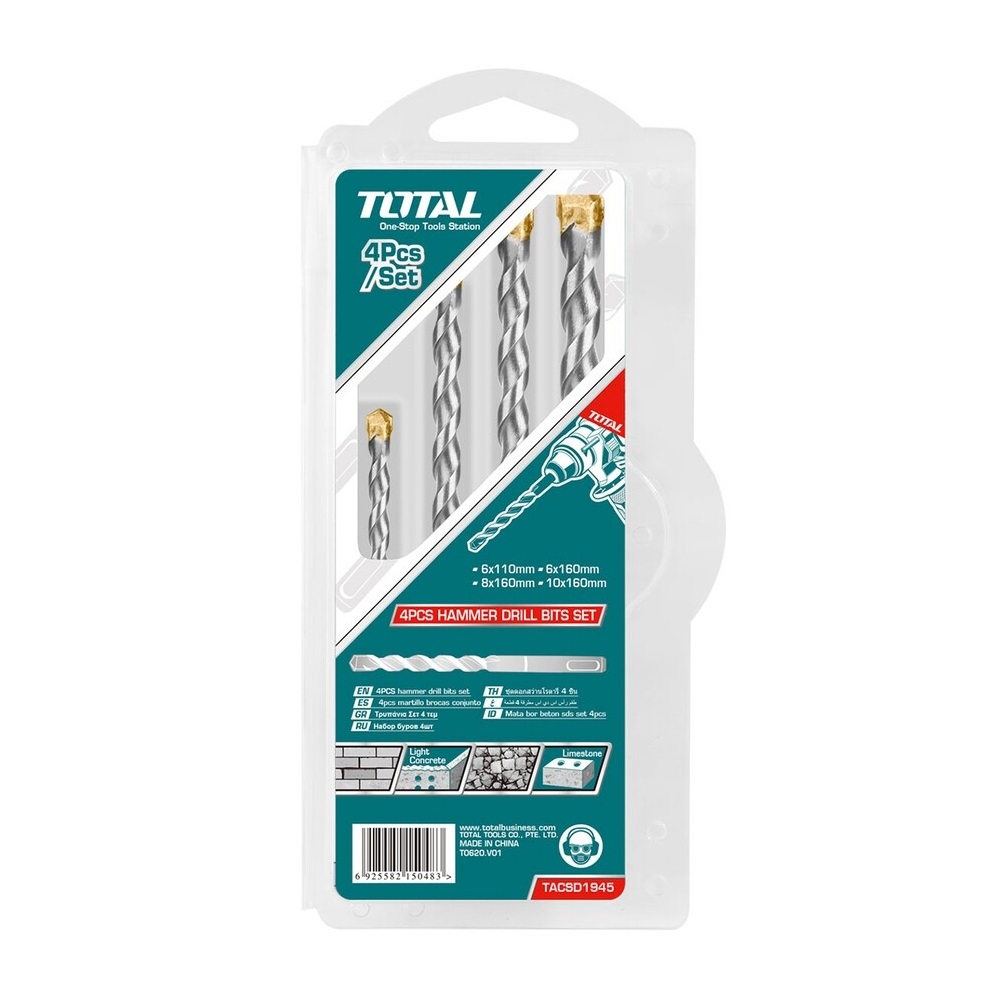 Bộ mũi khoan bê tông 4 chi tiết đầu 6-10mm TOTAL TACSD1945 - Độ cứng siêu cao, chịu lực tốt, đa dụng