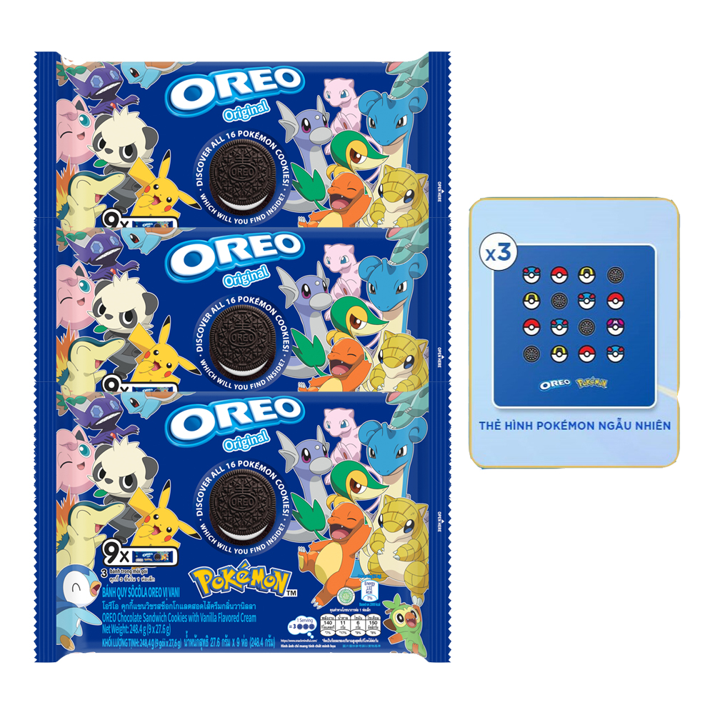 [Special Edition] Bánh quy OREO POKÉMON vị vani, combo 3 gói x 248.4g (Tặng kèm 3 thẻ hình OREO POKÉMON)