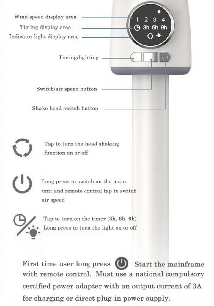 Quạt Đối Lưu Tích Điện Thông Minh BREEZE CARESSES Tích Hợp Chế Độ Đèn Ngủ , Có Remote Điều Khiển Từ Xa - Home and Garden