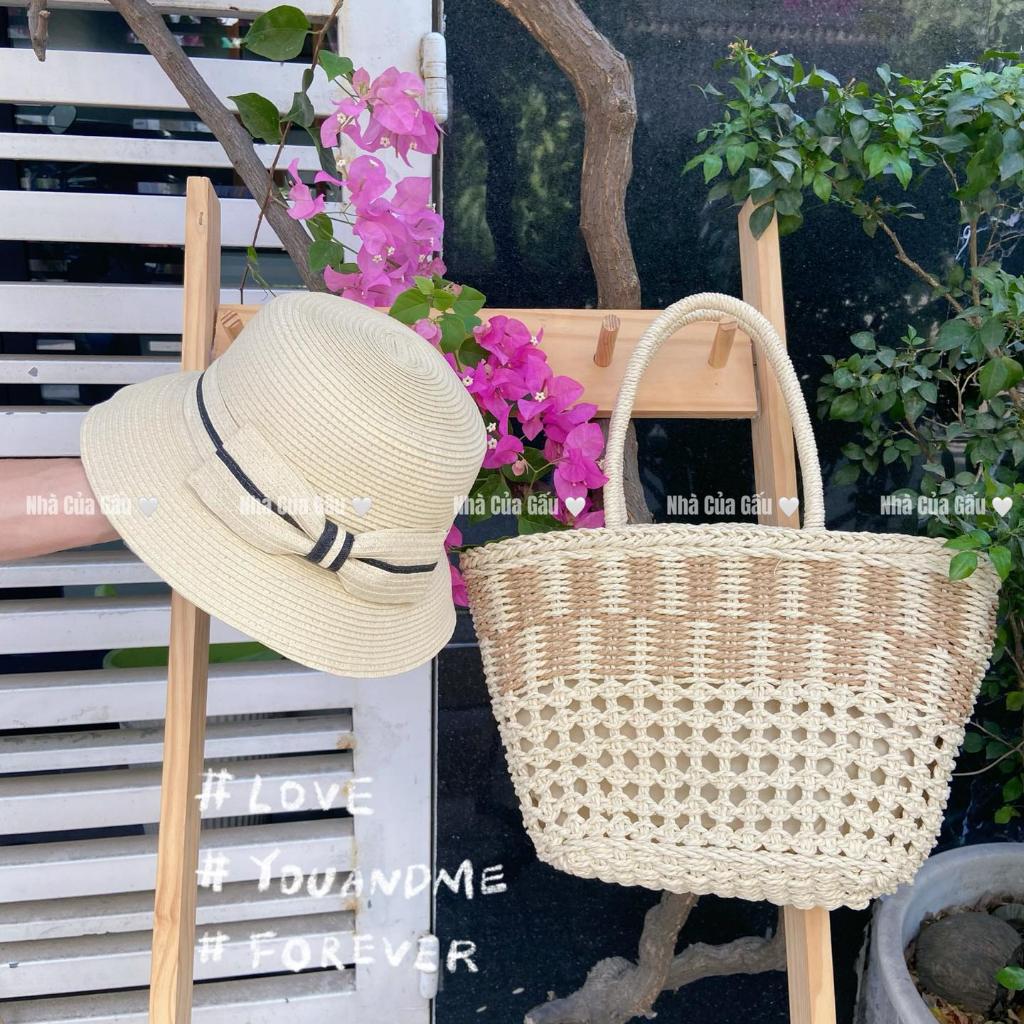 Set túi cói đi, nón cói đi chơi đi du lịch cực đẹp