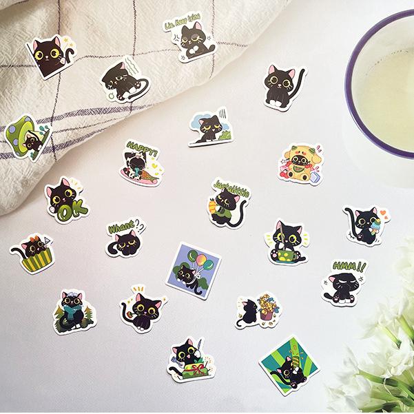 Sticker MÈO ĐEN CHIBI hoạt hình cute trang trí mũ bảo hiểm,guitar,ukulele,điện thoại,sổ tay,laptop-mẫu S93