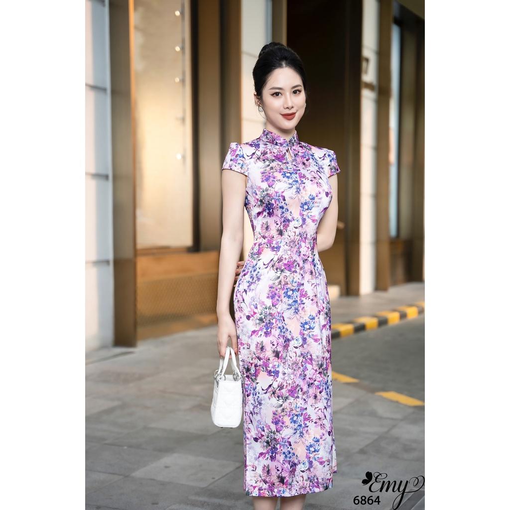Đầm EMY EM6864 Sườn Xám Tay Con