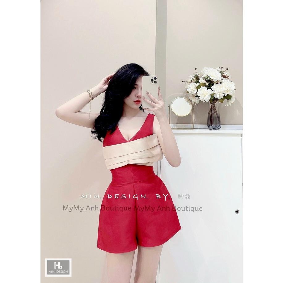 Jumpsuit đùi nữ cổ V phối nơ siêu xinh đa màu sắc (Đen, Đỏ, Vàng) thích hợp cho nàng dạo phố, dự tiệc