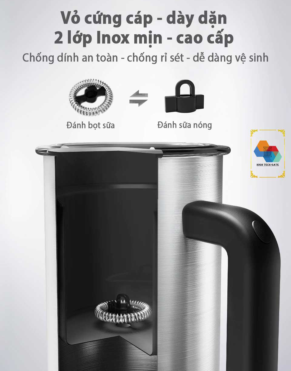 Máy đánh bọt sữa tự động 4 in 1 HiBREW M3, bọt sữa nóng và lạnh đều được, pha chế ngũ cốc, socola sữa tự động, thân vỏ bình inox 2 lớp, hàng chính hãng