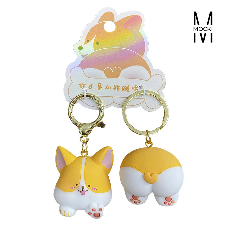 Móc khóa cặp đầu và mông chó corgi