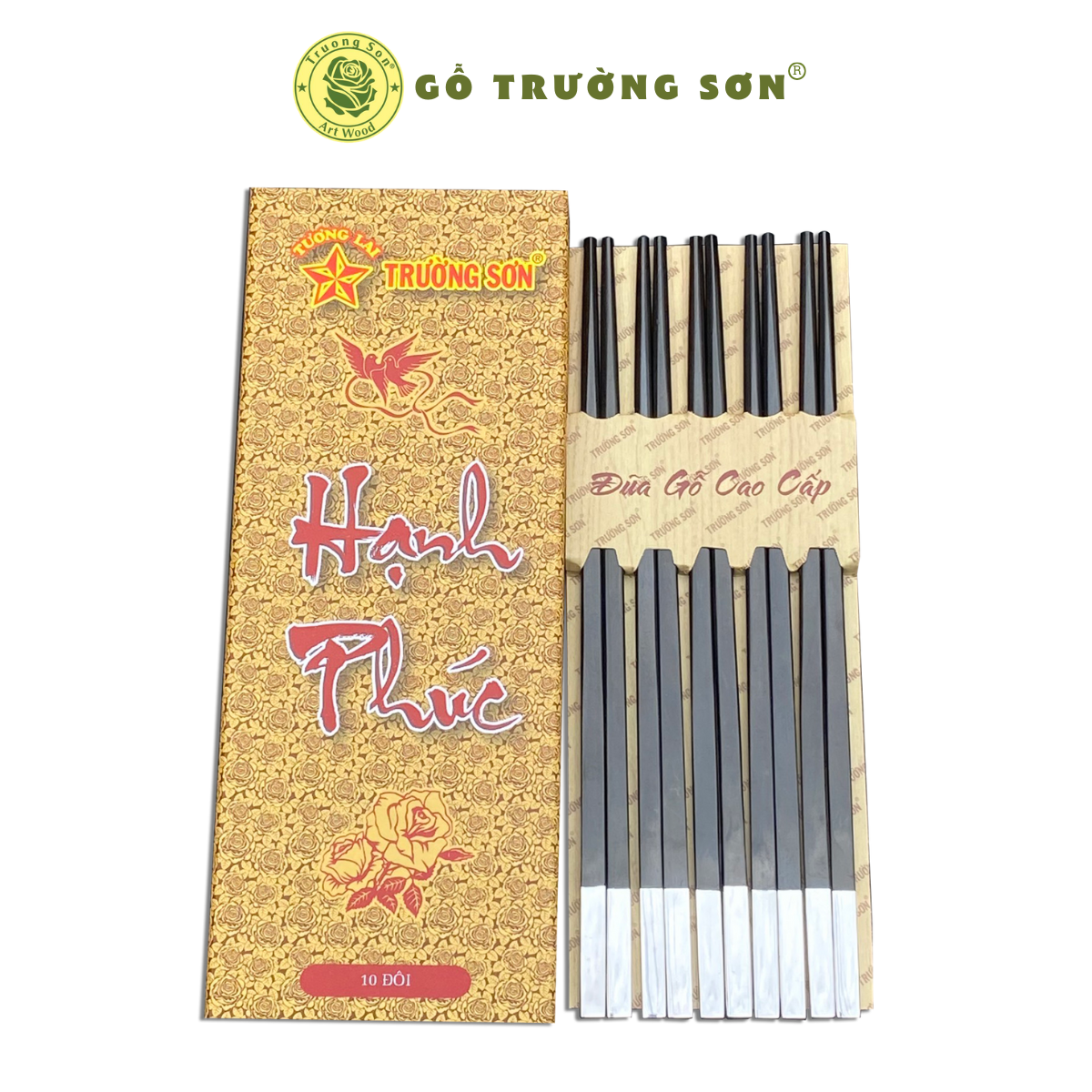 Đũa Gỗ Mun Ghép Nhôm - Đồ Gỗ Thủ Công Mỹ Nghệ Cao Cấp Thương Hiệu Trường Sơn - Hộp 10 Đôi