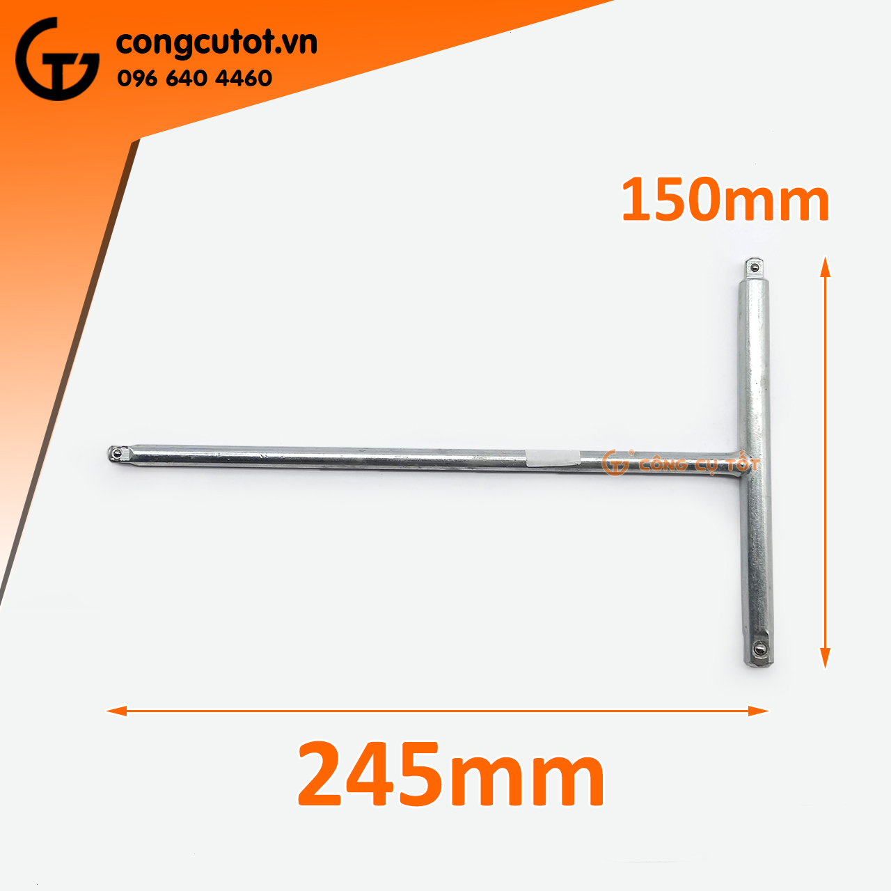 Tay vặn ốc chữ T 3 đầu 1/4 và 3/8 thép trắng loại dài 150 x 245mm