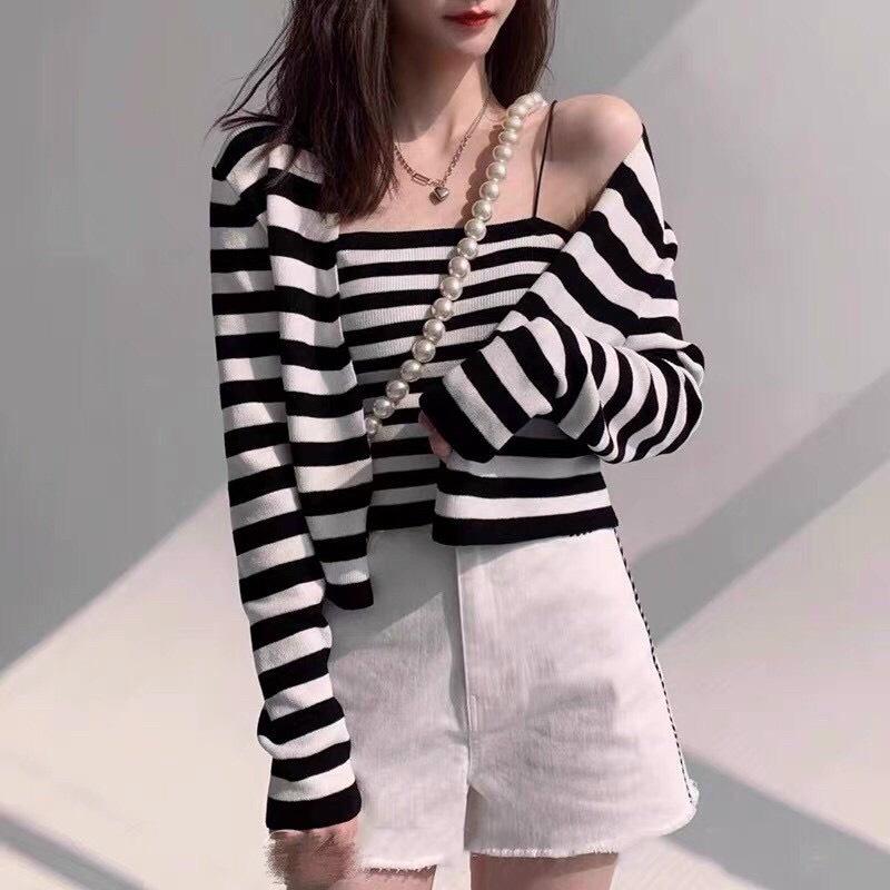 Set áo 2 dây len tăm cardigan