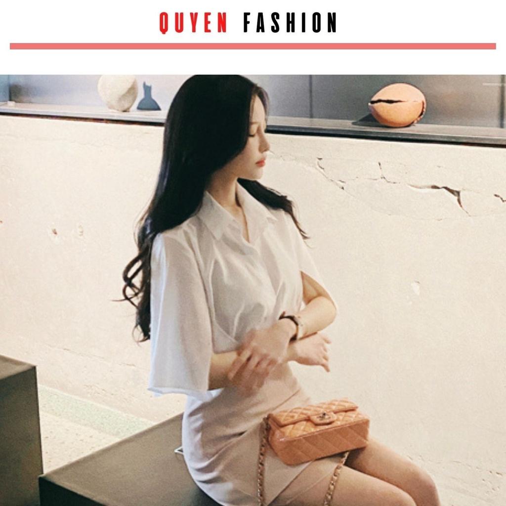 Sơ mi nữ tay ngắn, cổ đức tay xẻ trẻ trung, áo thời trang công sở Quyên Fashion AA560