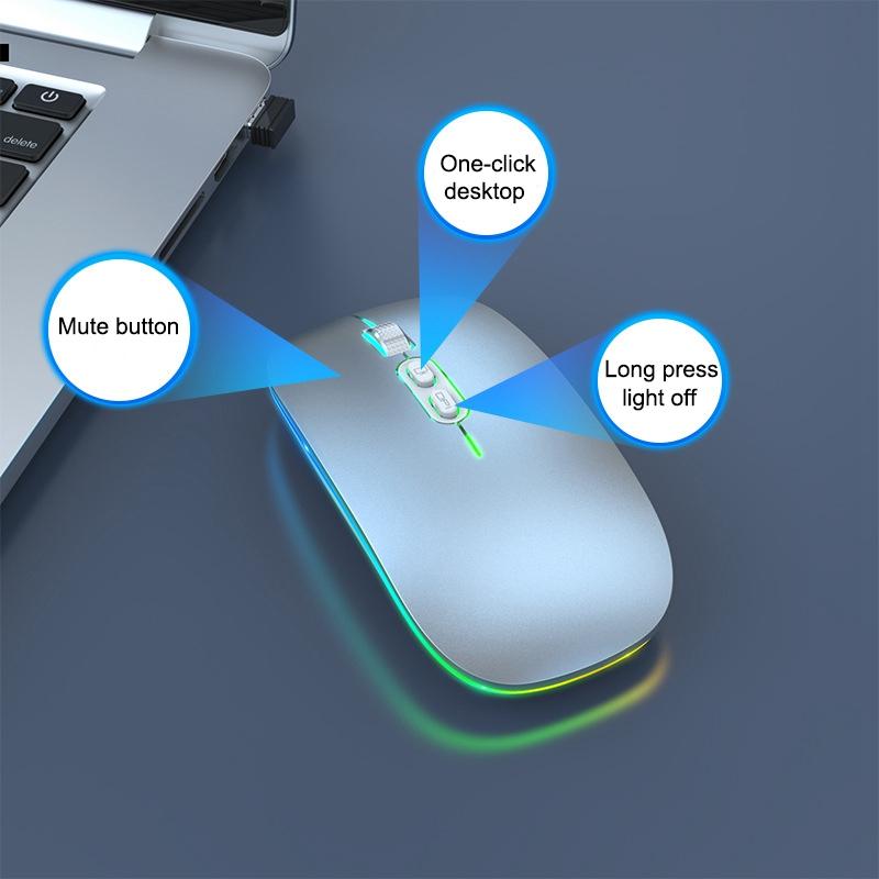 Hình ảnh Hai Chế Độ Bluetooth Không Dây Với One-Click Để Bàn Chức Năng Loại-C Sạc Im Lặng Backlit Chuột Cho Laptop máy Tính Mới