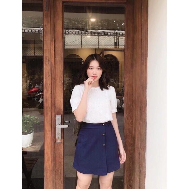 Quần giả váy 3 cúc hoa chất tuyết mưa
