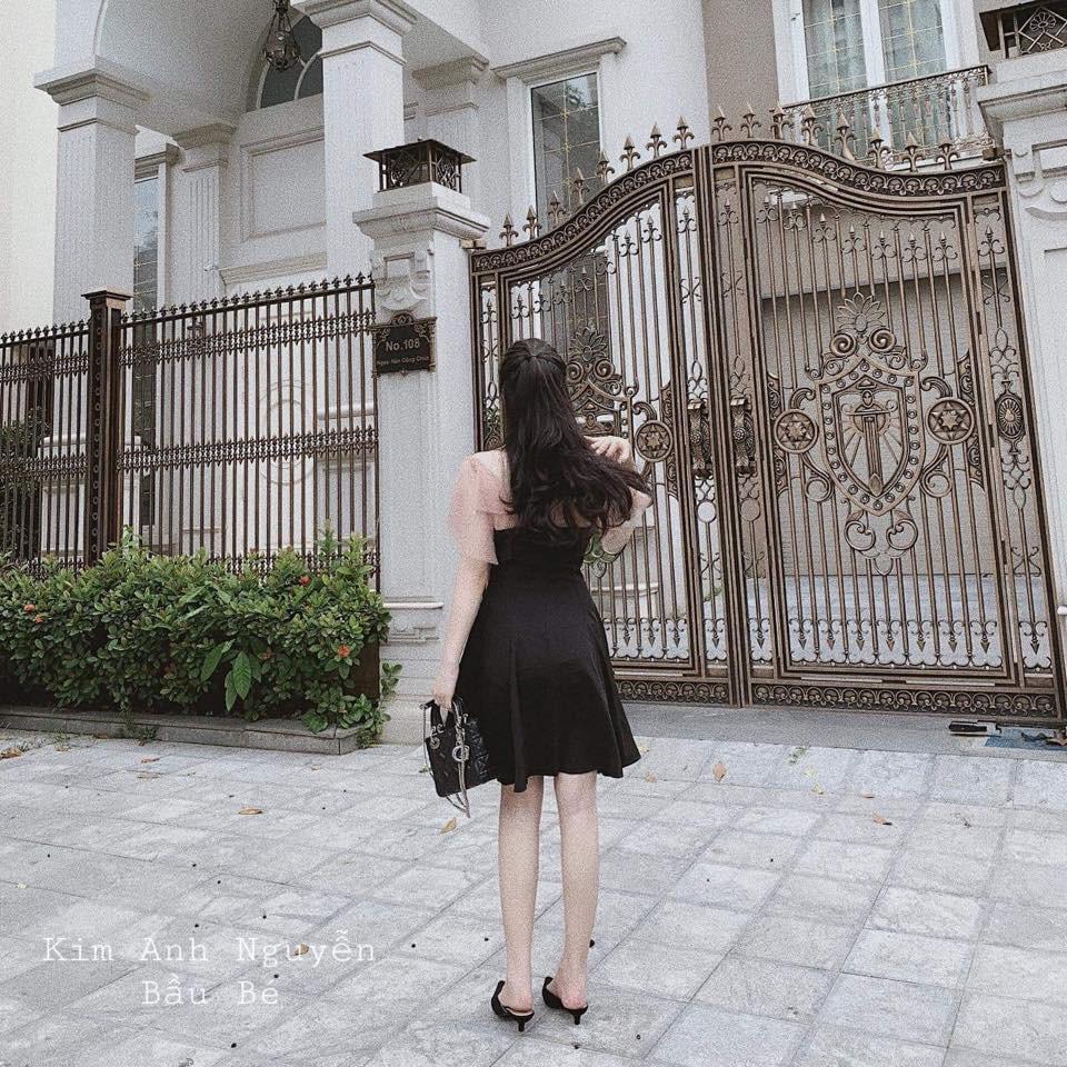 Váy xòe phối ren chữ thêu cực xinh