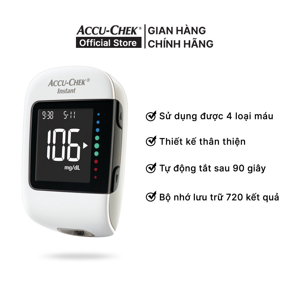 Máy Đo Đường Huyết ACCU-CHEK Instant Đo Được 4 Loại Mẫu Máu, Có Kết Nối Bluetooth - Chưa Có Que Thử - MGDL