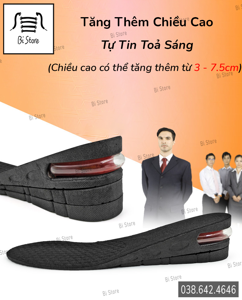 [Bán theo cặp] Lót giày tăng chiều cao 1,5 - 7,5cm có đệm khí cao cấp, thấm hút mồ hôi, thoáng khí, phù hợp với cả nam và nữ, chống trơn trượt (Cắt chỉnh size được tuỳ ý)