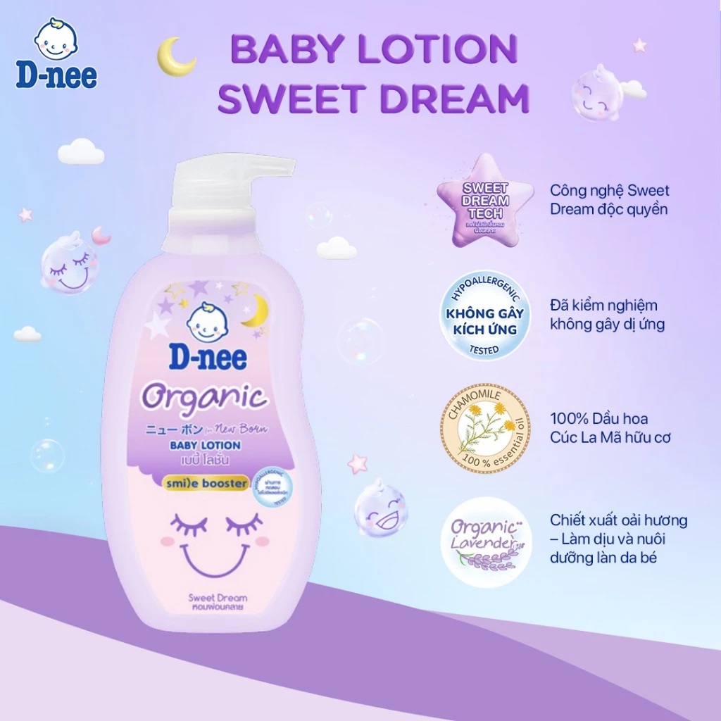 Kem dưỡng ẩm cho bé sơ sinh từ 0 tháng tuổi trở lên giúp da bé mịn màng D-nee Baby Lotion 300ml - 3 Hương thơm