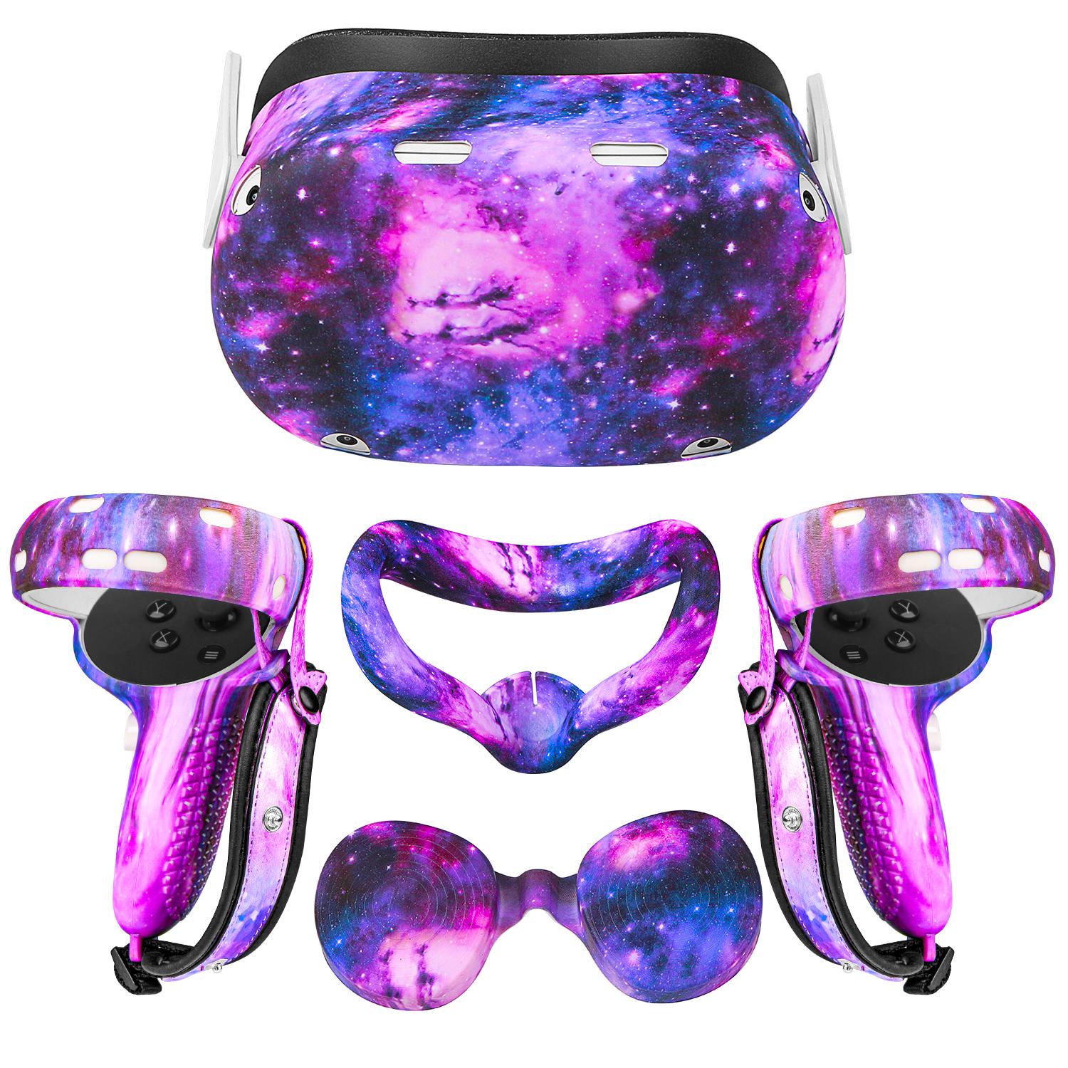 Vỏ bảo vệ silicon cho phụ kiện Oculus Quest 2 Hộp đựng tai nghe VR Head Face Cover Eye Pad Controller Cover Grip Trọn bộ Màu sắc: Tím đầy sao