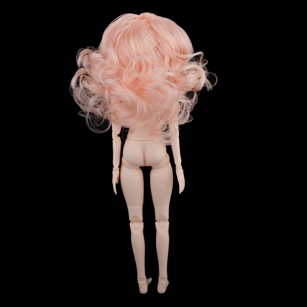36cm Ball Jointed Doll Body DIY Parts White Skin Pink Hair W/ 5 Set Clothes