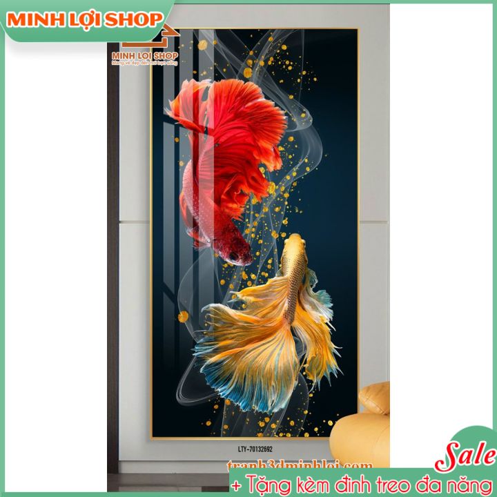 Tranh SONG NGƯ cá chép tráng gương trang trí phòng khách, không gian sống TẶNG KÈM ĐINH TREO CN037