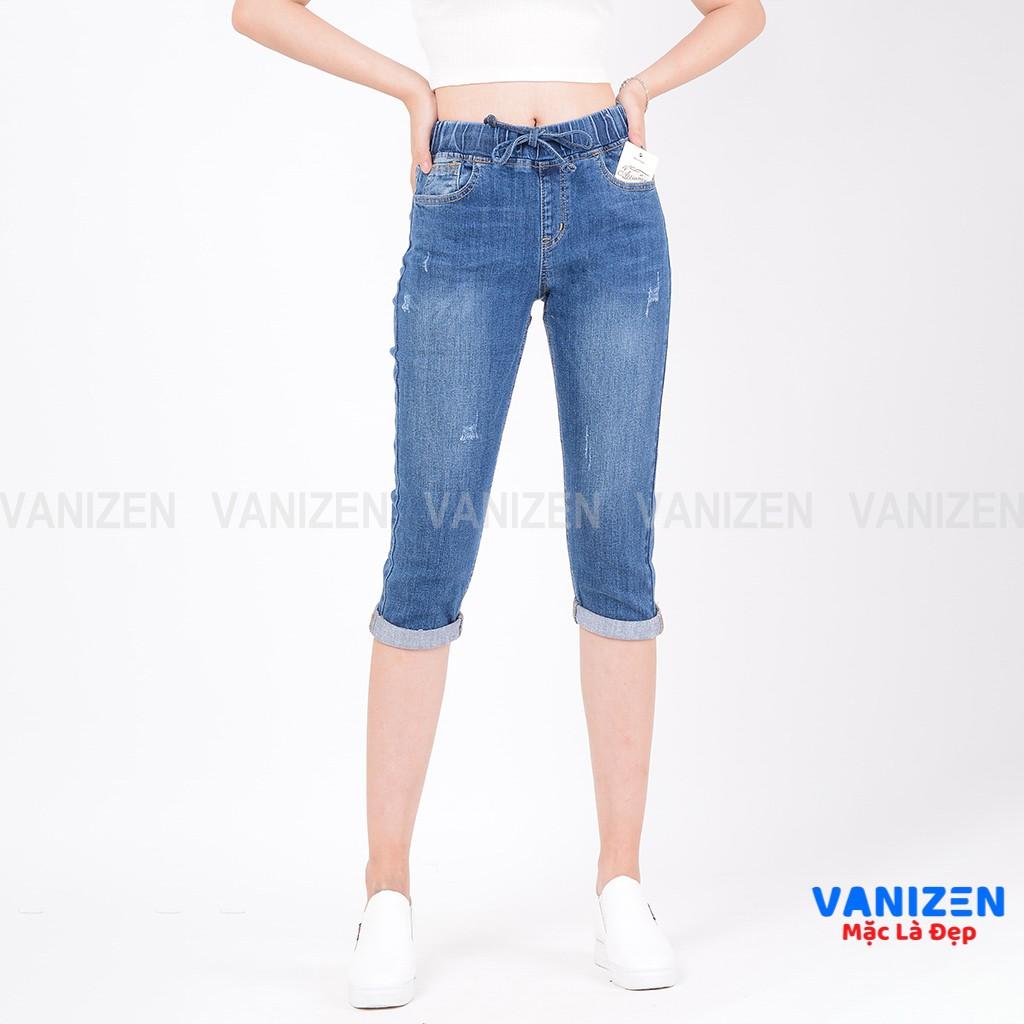 Quần ngố jean nữ đẹp lưng cao cạp chun xước nhẹ mã 358 VANIZEN