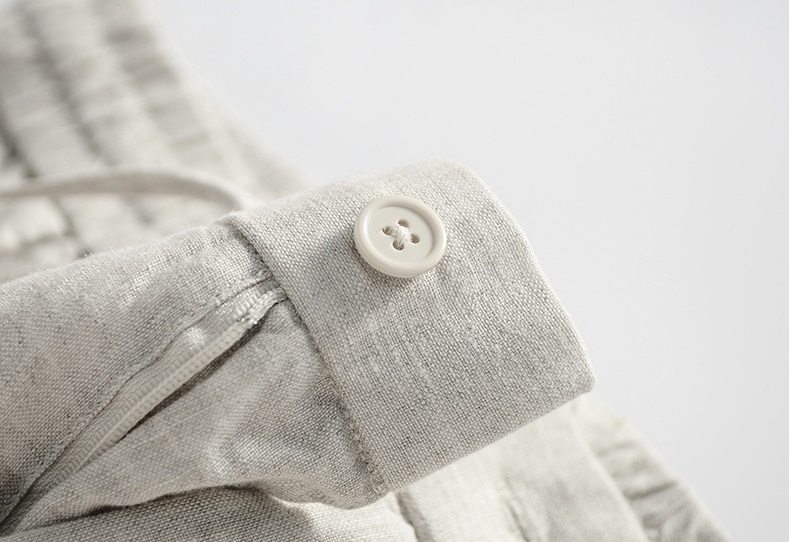 Quần linen nam ống suông, quần dài ống rộng cạp chun có dây rút và khuy trước, phong cách tối giản, vintage Qd11